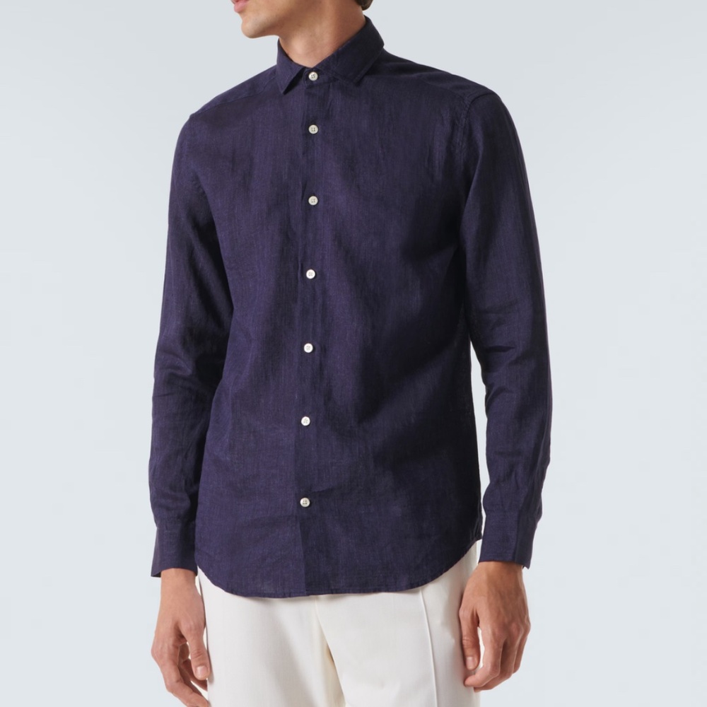 FRESCOBAL CARIOCA EUC Navy Blue Italian Linen Button Up Down Shirt XXL